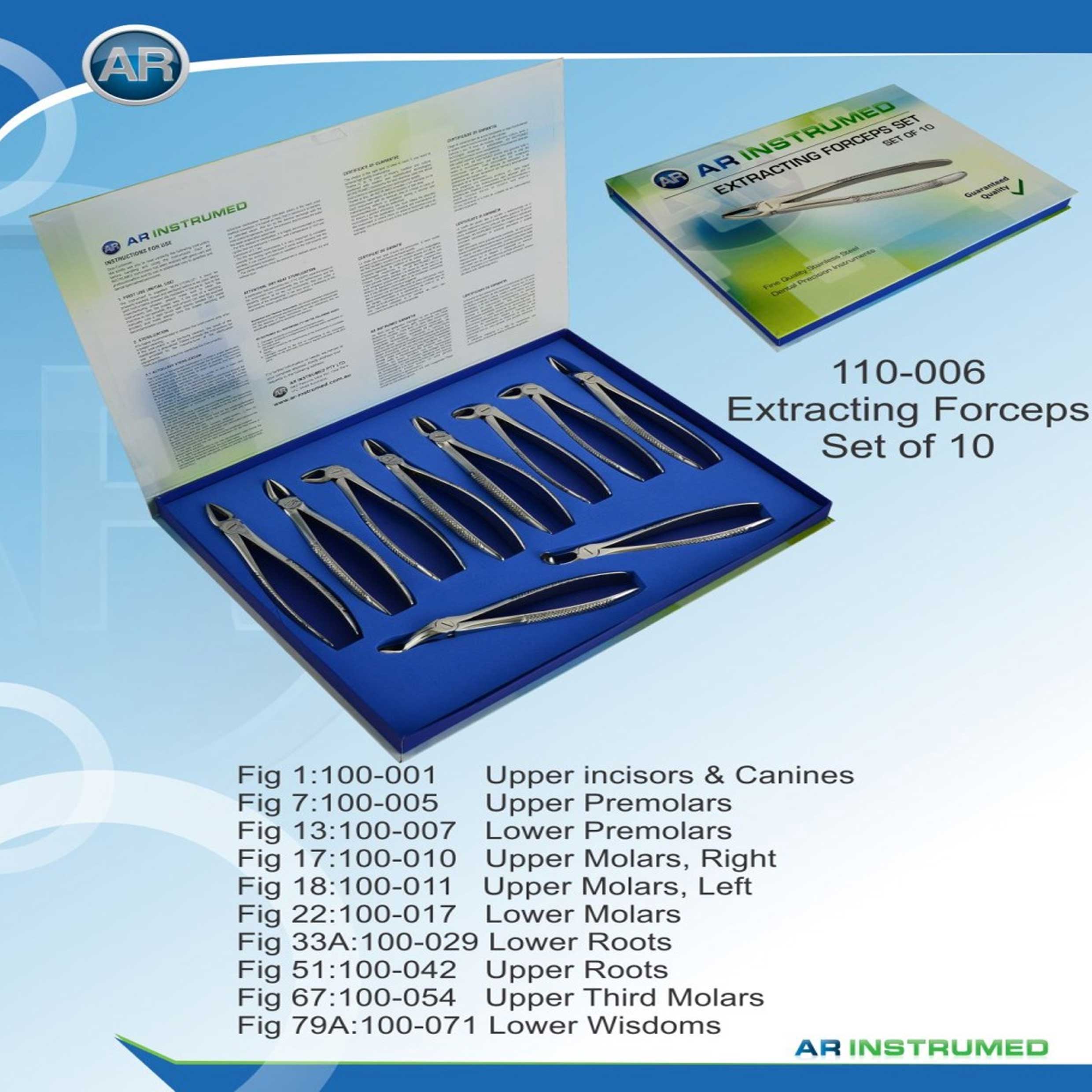 فورسپس بزرگسال ست 10 عددی با دسته معمولی (AR Instrumed)