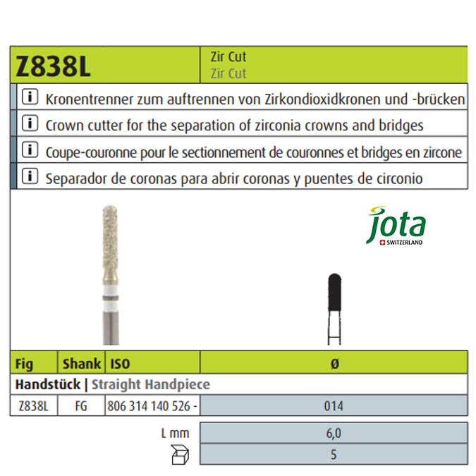 فرز الماسی توربین زیرکونیا استوانه ای با انتهای گرد بلند - جوتا - 2