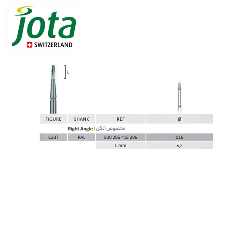 فرز جراحی کارباید آنگل تنگستن برش ایمپلنت، گردن بلند - C33T - جوتا